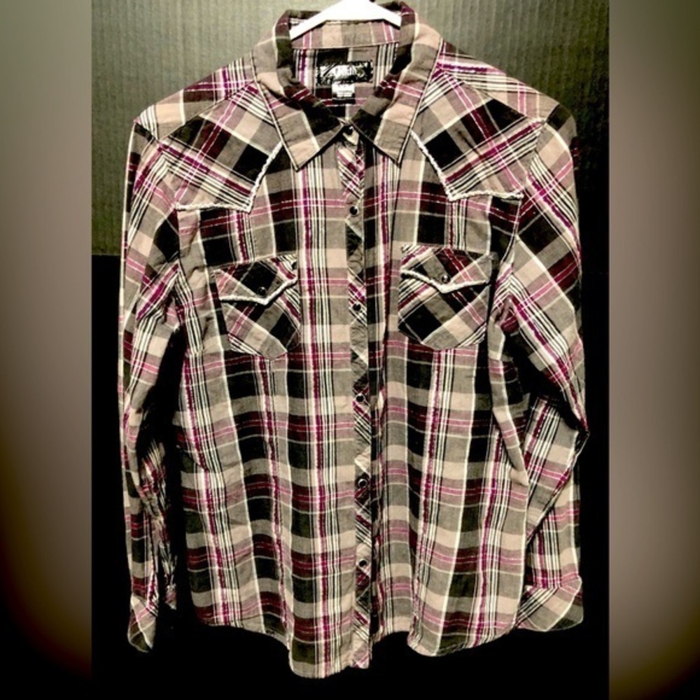 🌅Adiktd Plaid Western Rodeo snap down shirt Size XL